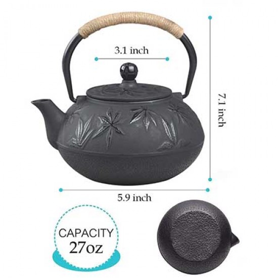 Black Maple Leaf Cast Iron Teapot 800ml/27oz