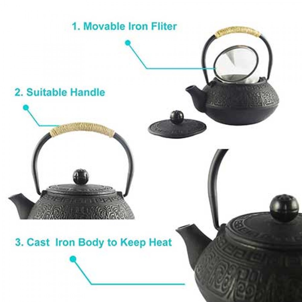 Chinese Style Cast Iron Teapot With Infuser For Sale