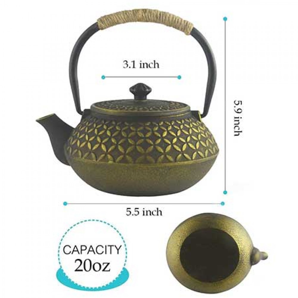 Golden Coin Cast Iron Teapot With Stainless Tea Infuser