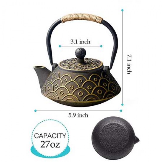 Golden Fish Cast Iron Tea Kettle 800ml/27oz