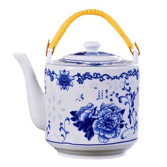 Large Blue And White Ceramic Peony Teapot
