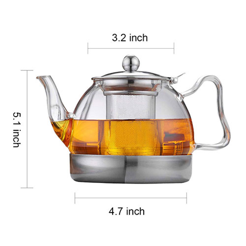 Heat Resistant Glass Teapot With Stainless Tea Infuser For Stove Top