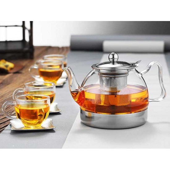 Acopa Lotus 24 oz. Glass Teapot with Stainless Steel Infuser